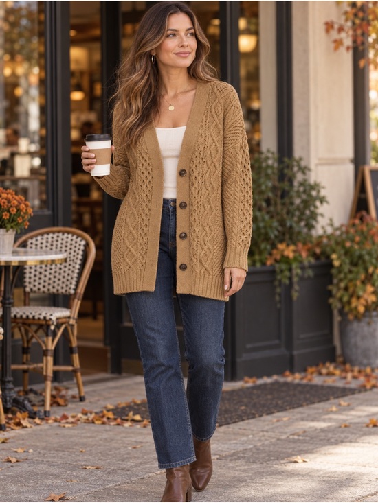 J. Crew Sweaters - J. Crew Camel Cable-Knit Button Cardigan